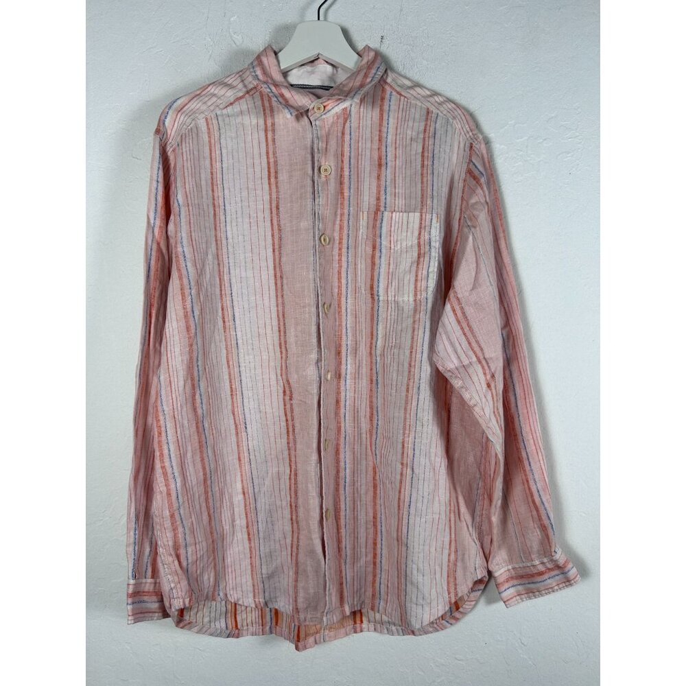 Tommy Bahama Relax Mens Linen Striped Button-Up Shirt Medium Lightweight Casual
